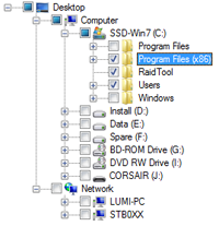 Select scanned folders and network, by explorer