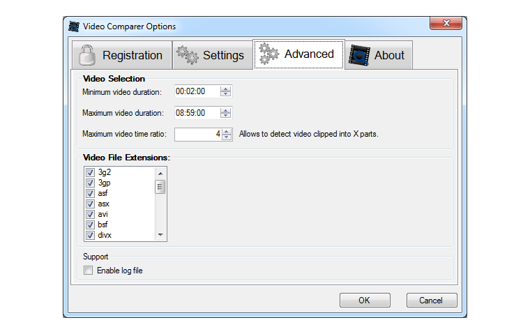 Video Comparer options advanced window